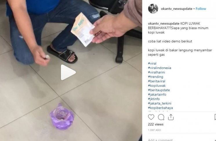 Video viral soal kopi putih Luwak White Coffee yang mudah terbakar, BPOM beri penjelasan. [Instagram @okantv_newsupdate]