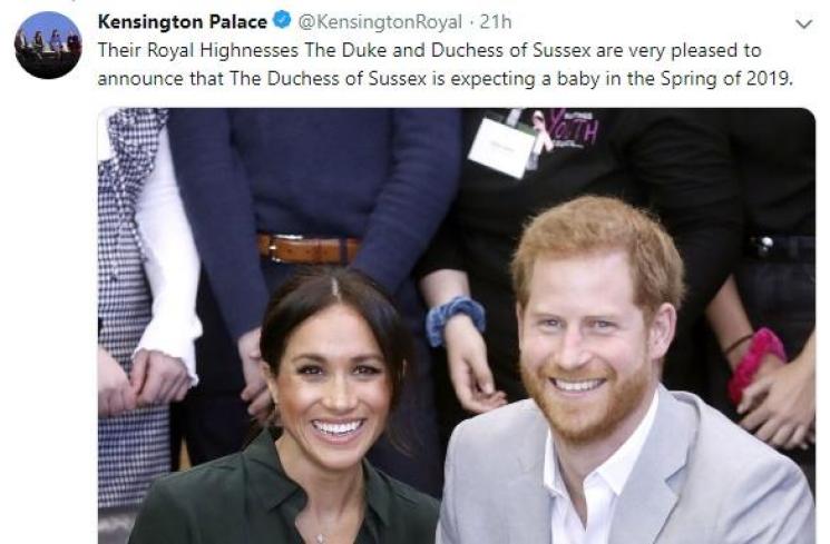 Pengumuman kehamilan Meghan Markle. (twitter/@KensingtonRoyal)