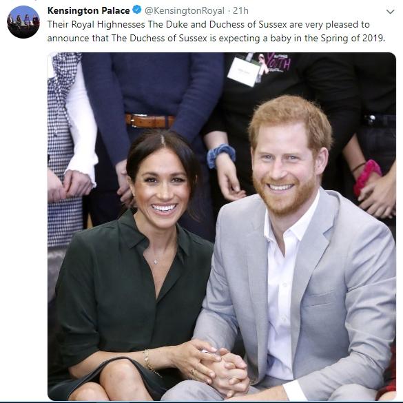 Pengumuman kehamilan Meghan Markle. (twitter/@KensingtonRoyal)