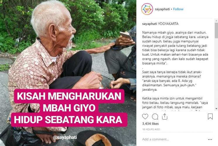 Sosok Mbah Giyo yang menolak diambil foro oleh tim sayaphati. (IG/sayaphati)