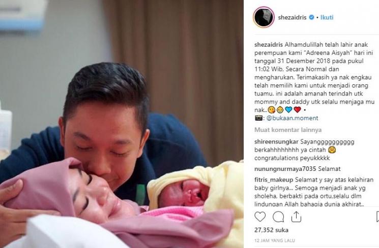 Sheza Idris melahirkan anak pertama. (Instagram/@shezaidris)