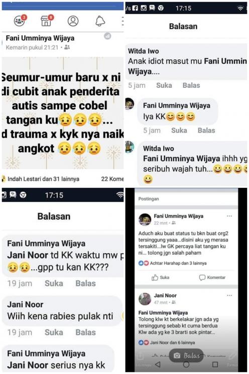 Komentar ibu-ibu tentang anak autis yang bikin geram netizen. (Facebook/Karinda Warsito)