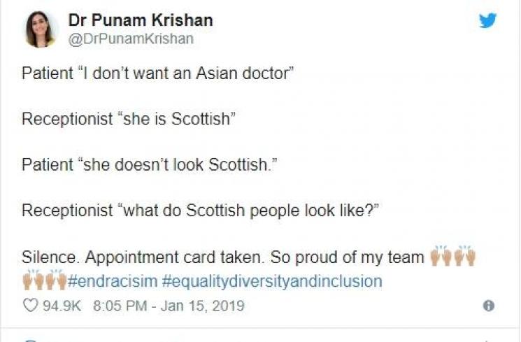 Balasan dari resepsionis kepada pasien. (Twitter/@DrPunamKrishan)