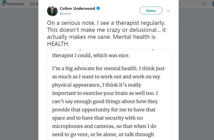 Colton Underwood jalani terapi. (Twitter/@colton)
