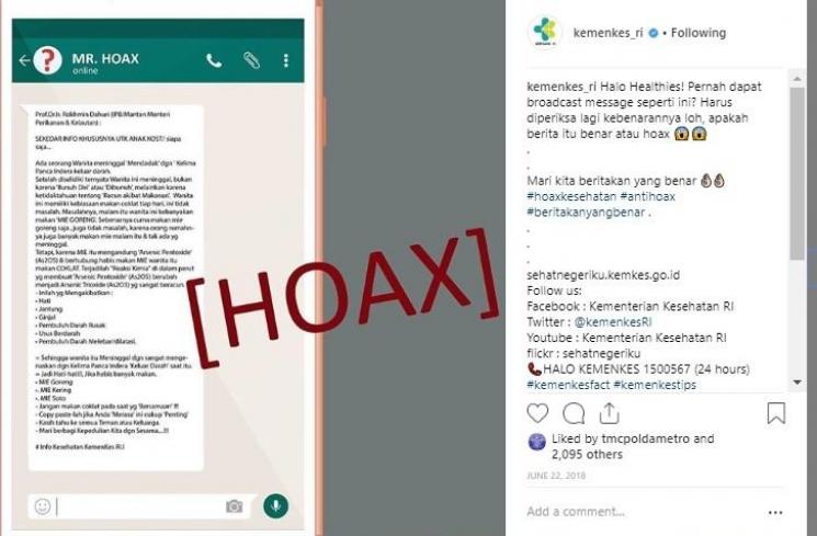 Heboh pesan berantai soal efek makan cokelat seusai makan mie (Instagra/@kemenkes_ri)