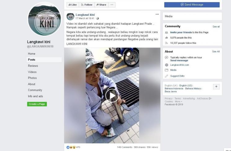 Pria merokok pakai bong - (Facebook/Langkawi kini)