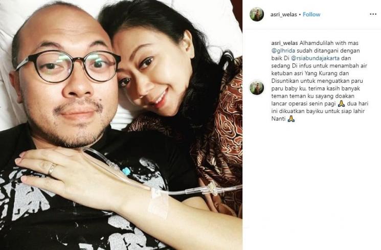 Kondisi Asri Welas sebelum menjalani persalinan caesar karena kekurangan air ketuban (Instagram/@asri_welas)