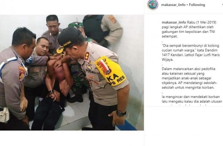 Proses penangkapan pelaku pedofilia di Kendari (Instagram/@makassar_iinfo)