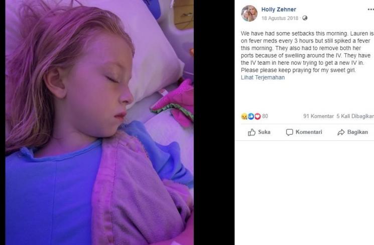 Lauren Zehner, anak 7 tahun yang mengalami kejang dan seketika lupa orangtua setelah digigit nyamuk (Facebook/Holly Zehner)